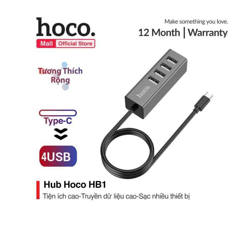 Bảng giá HUB 4 cổng USB Hoco HB1 tương thích cao chất liệu vỏ hợp kim nhôm cao cấp Phong Vũ