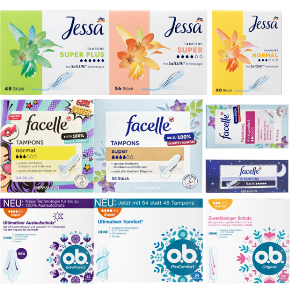Tampon - Băng Vệ Sinh Tampon OB - Băng vệ sinh Tampon Facelle  -Băng vệ sinh Tampon Jessa - Băng vệ sinh dạng nút chai - Nội địa Đức giá rẻ