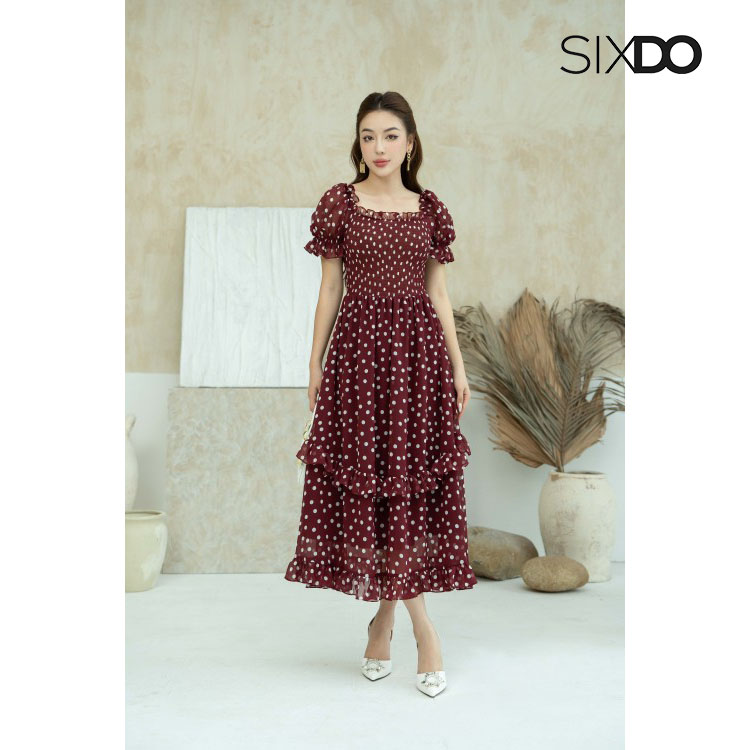 Đầm midi chấm bi SIXDO (Polka Dot Midi Voile Dress)