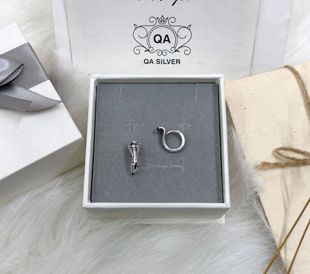 Khuyên tai bạc 925 mặt rắn hổ mang bông tròn nam nữ kẹp vành S925 COBRA QA SILVER Earrings EA231204