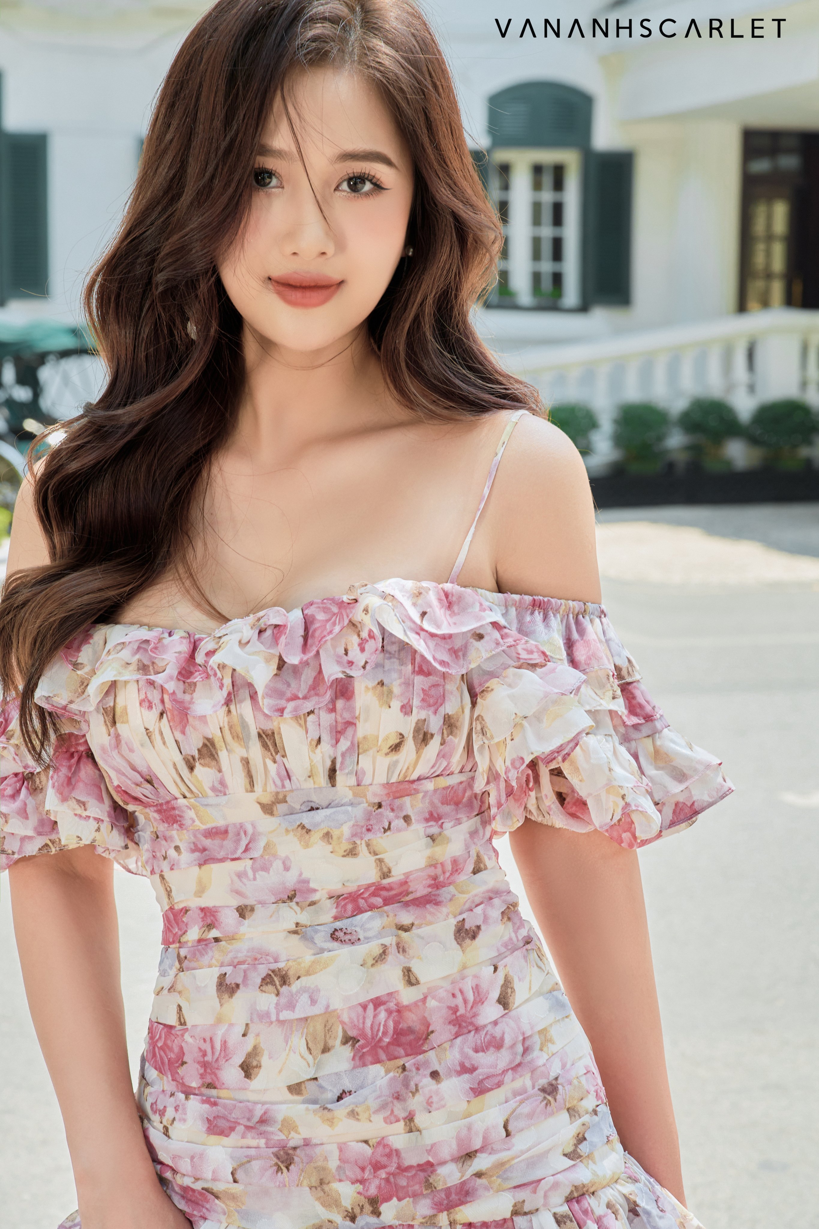 Váy nữ VANANHSCARLET voan hoa bèo tầng