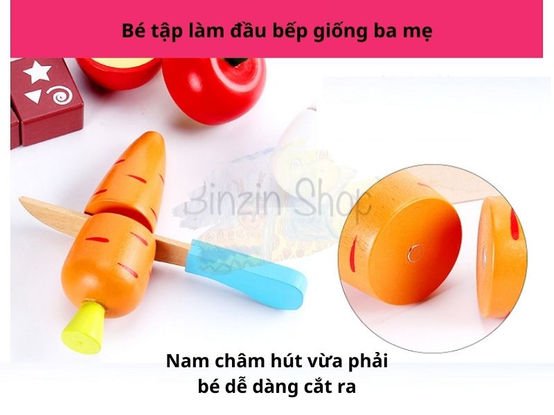 Bộ đồ chơi cắt hoa quả nam châm bằng gỗ