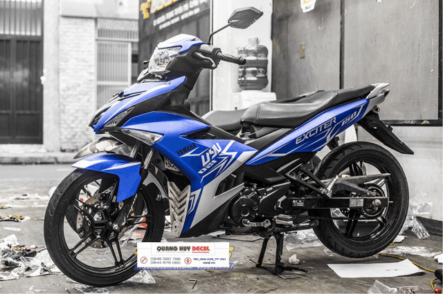 Tem trùm exciter 150 xanh bạc slide độ đẹp - Tem xe máy exciter 150 xanh bạc slide thiết kế theo yêu cầu - tem trùm xe ex 150 chế đẹp và rẻ chất