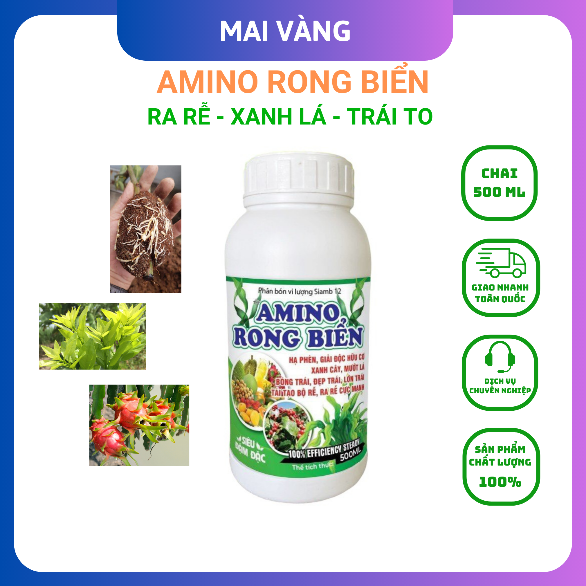 Phân bón lá amino, siêu vọt đọt, mát rễ xanh lá chai 500ml