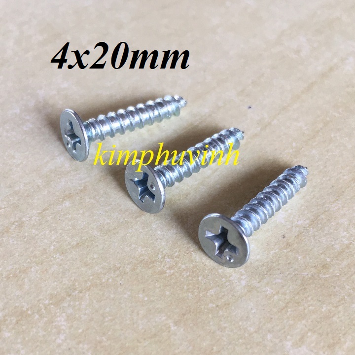 200gr - 4x20mm vít gỗ đầu bằng - vít bắt tắc kê nhựa 2p