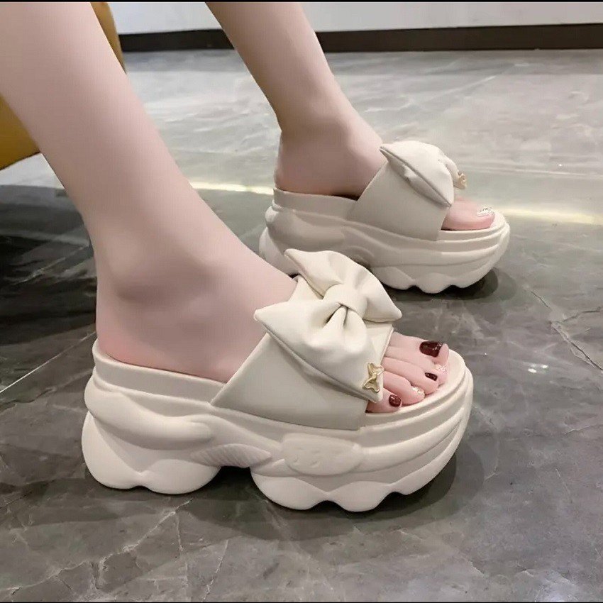Dép bánh mì quai nơ phồng cao 9 phân
