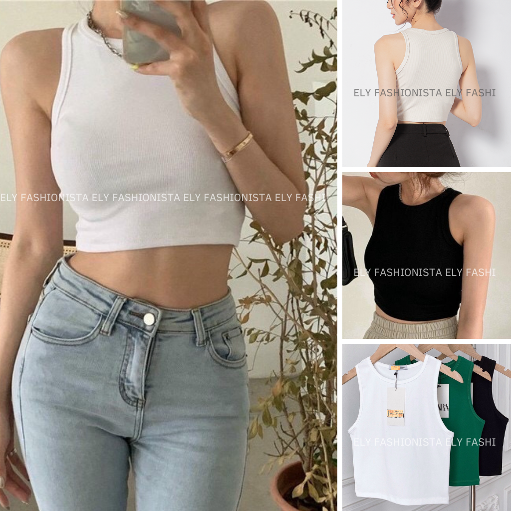 Áo Ba Lỗ Croptop Ôm Body Kiểu Dáng Basic Cộc Tay Co Giãn Tốt ELY206