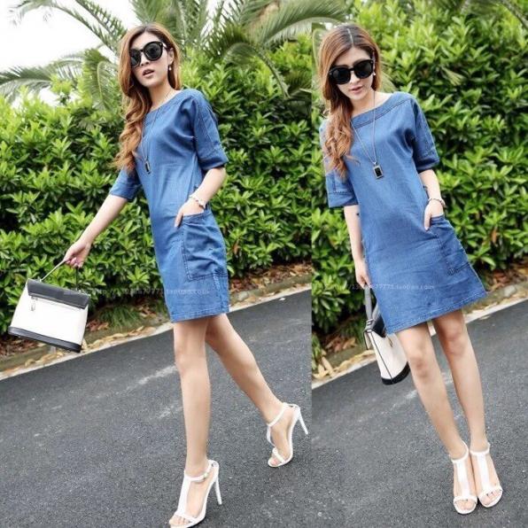 Đầm denim 2 túi