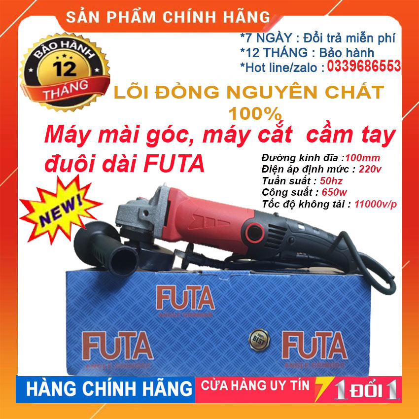 Máy mài góc , máy cắt cầm tay đuôi dài futa , công nghệ nhật bản lõi đồng 100% công tắc bóp . bảo hành 12 tháng trên toàn quốc bởi sun store