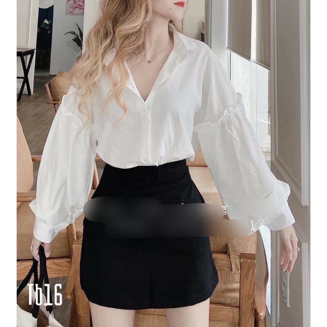 Áo sơ mi trắng tay phồng dài công sở học sinh