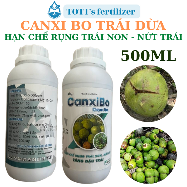Phân bón Canxi bo chống rụng trái dừa chai 500ml, tăng đậu hoa cái, đậu trái, giảm rụng trái, rụng trái