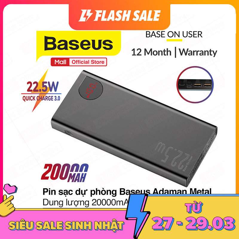 Pin dự phòng sạc nhanh Baseus Adaman Metal Digital Display Quick Charge 3.0, 22.5W dung lượng 20000mAh
