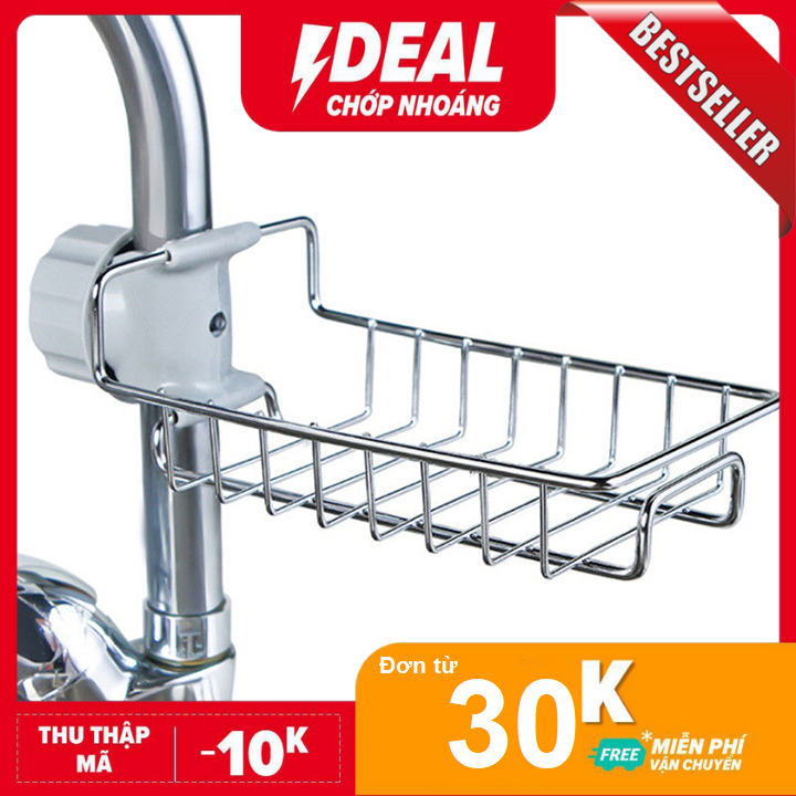 Kệ gắn vòi sen để đồ rửa chén bát inox - Giá để xà phòng