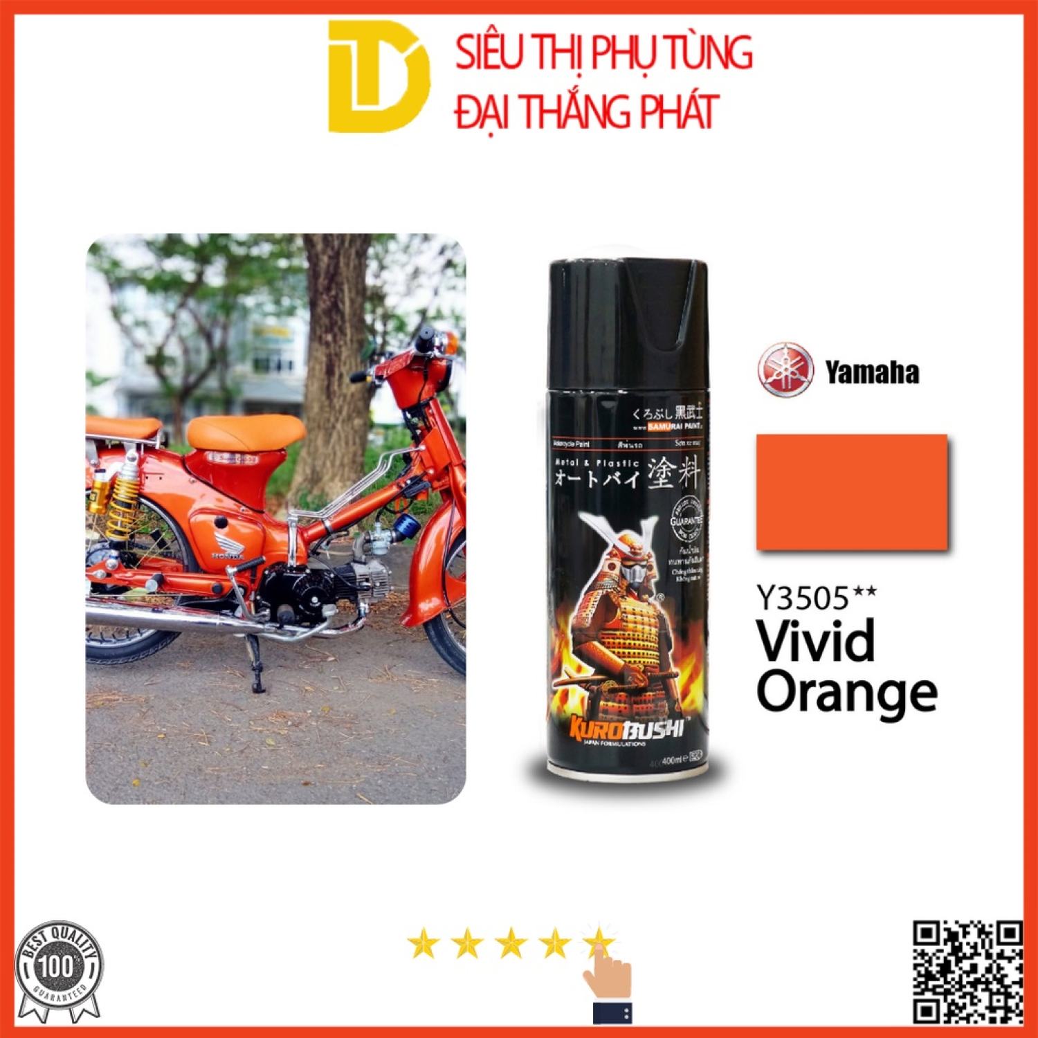Sơn samurai sơn xịt xe máy đủ loại màu y3505** màu cam rực