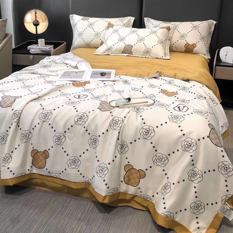 Bộ Chăn ga gối lụa Thái cao cấp, sét 4 món chăn hè lụa trần bông đẳng cấp 2023