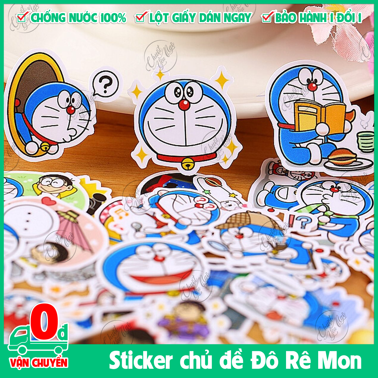 Combo 100 sticker hình dán decal chống nước chủ đề mèo máy Đô rê mon Doraemon phim hoạt hình