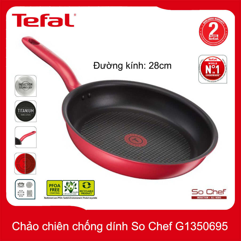 Chảo chiên chống dính đáy từ Tefal So Chef G1350695 thương hiệu Pháp, sản xuất tại Trung Quốc đường kính 28cm - Chính hãng, bảo hành 24 tháng