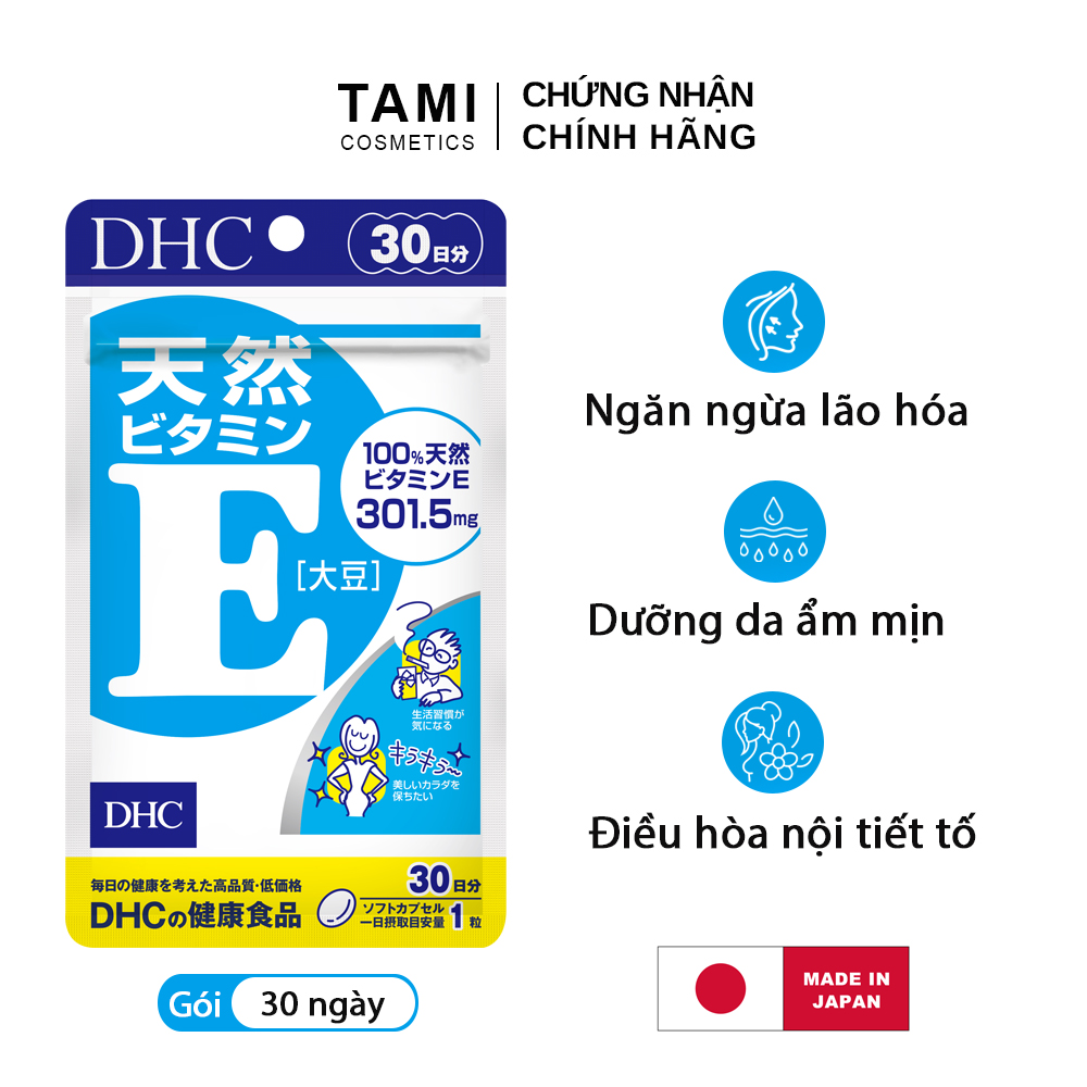 Viên uống Vitamin E DHC Nhật Bản thực phẩm chức năng giúp ngăn ngừa lão hoá, dưỡng da mịn màng và điều hoà nội tiết gói 30 ngày TA-DHC-E30
