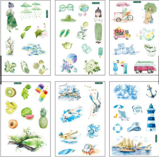 Sticker trang trí sổ cute siêu xinh, Bộ 6 tấm sticker