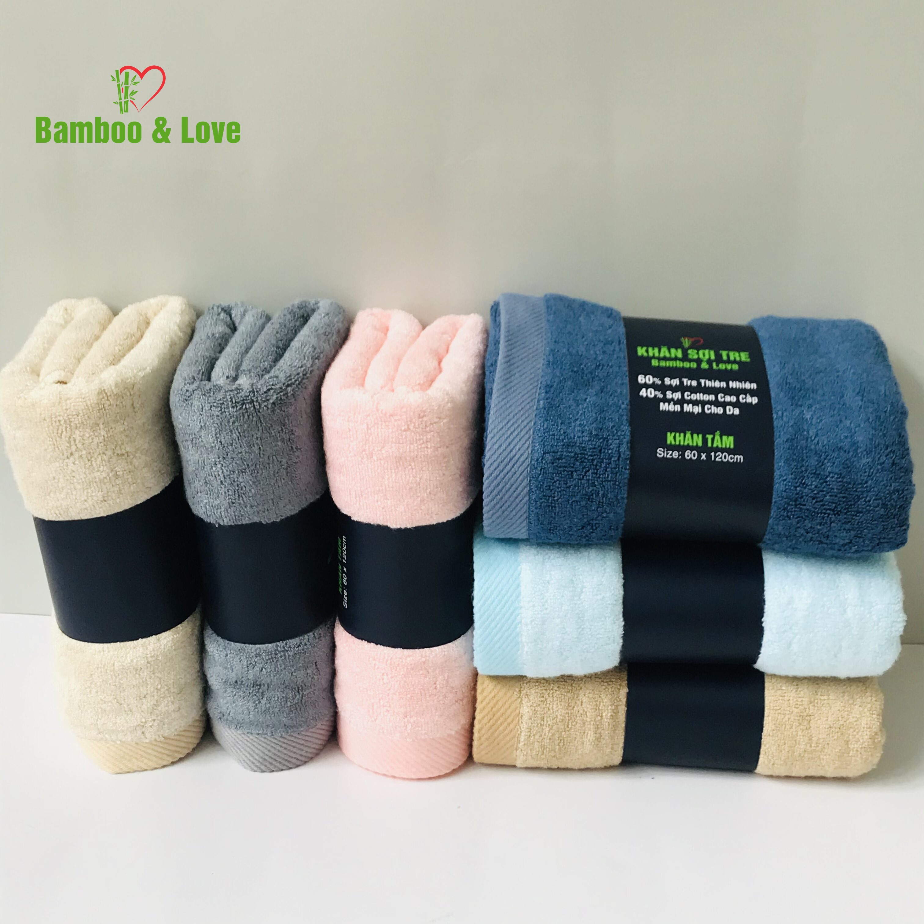 Khăn tắm sợi tre cao cấp Bamboo&love  60x120cm