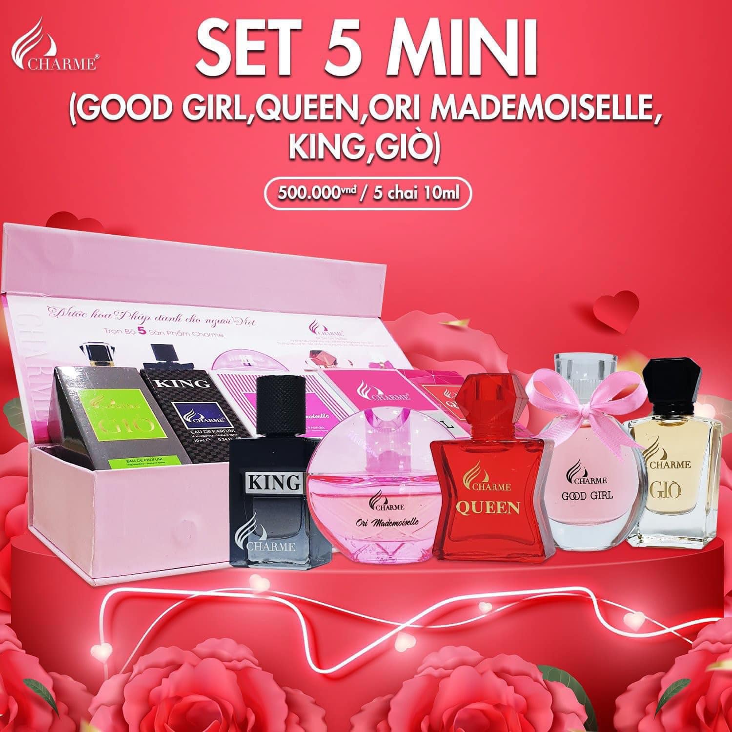 Set 5 Mùi Nước Hoa Hot Cha rme (1 Set 5 chai mùi nam lẫn nữ) - Mỗi chai 10ml
