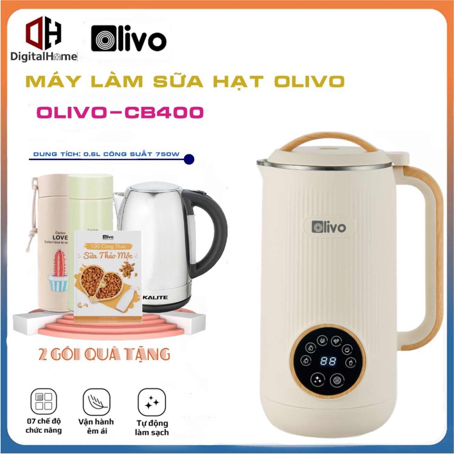 Máy xay nấu đa năng olivo cb400, công suất 750w, dung tích 600ml, bảo hành chính hãng 2 năm