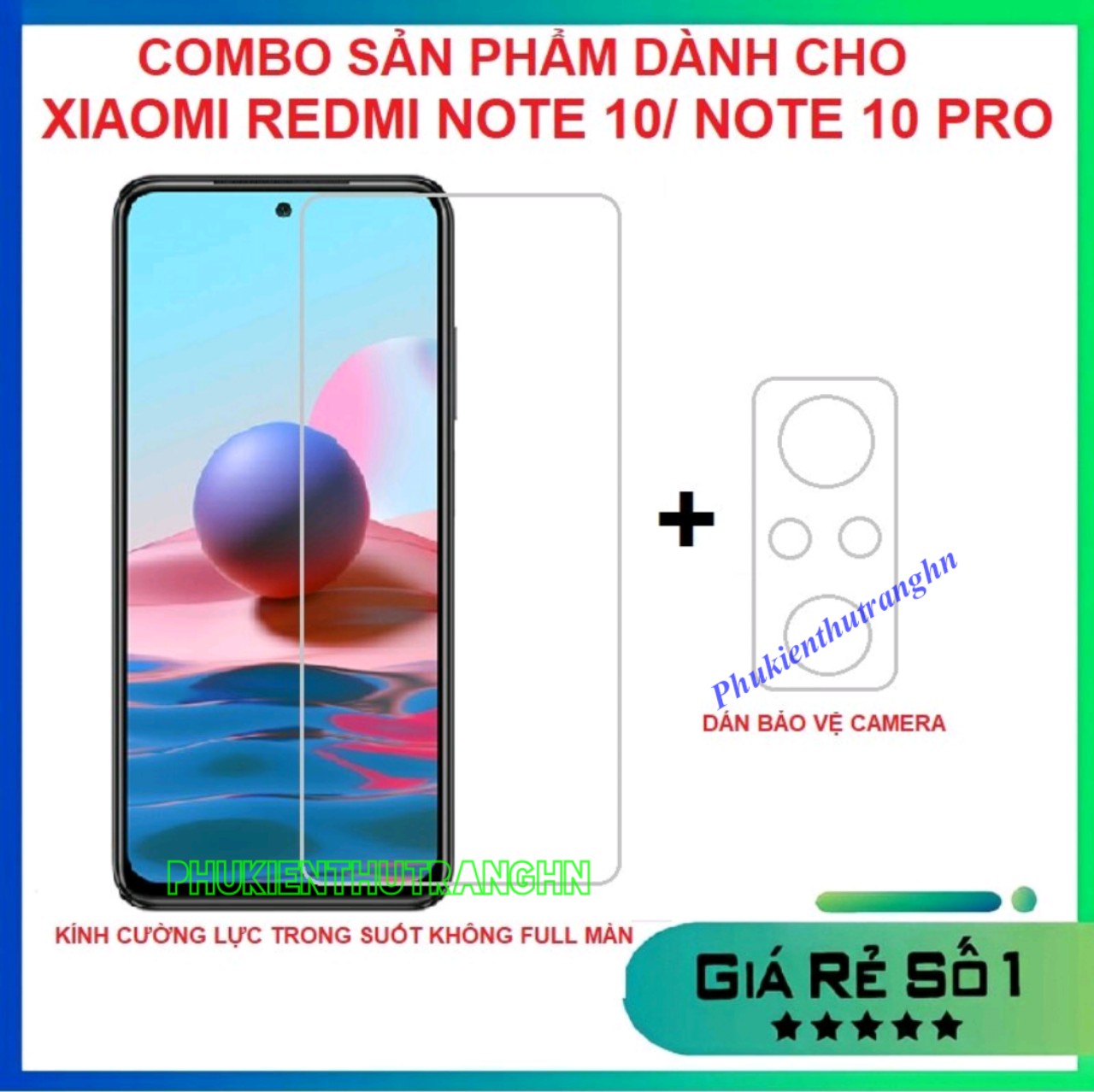 Xiaomi Redmi Note 10 / Note 10S/ Redmi Note 10 Pro - COMBO Kính cường lực trong suốt không full màn + dán bảo vệ camera chống trầy xước, bụi bẩn