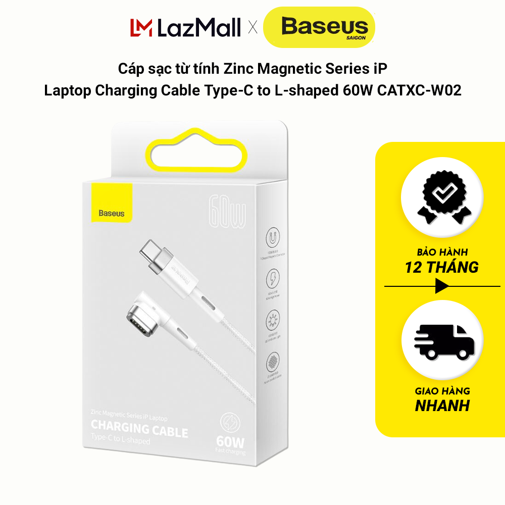 Cáp sạc từ tính zinc magnetic series ip laptop charging cable type-c to l-shaped 60w catxc-w02