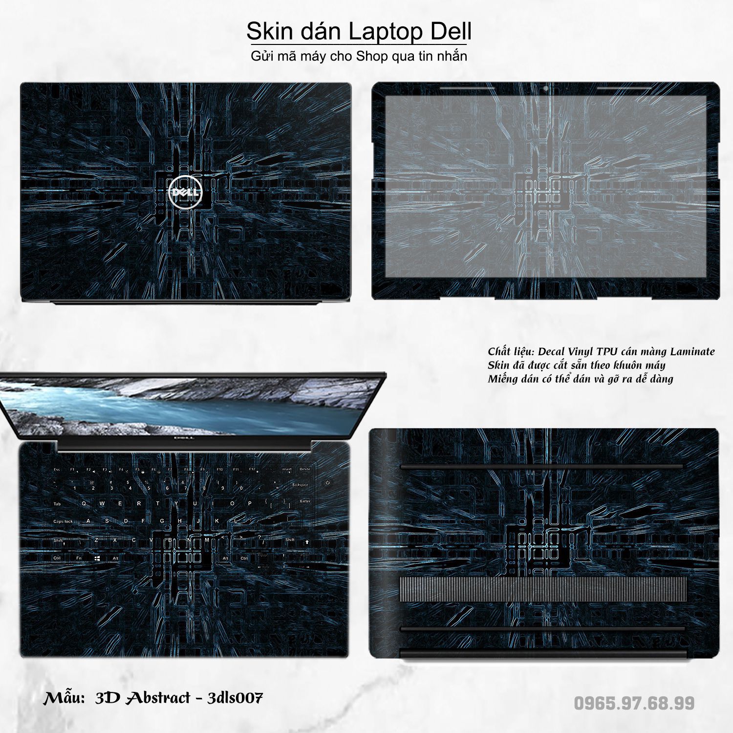 Decal Skin dán Laptop Dell mẫu 3D (inbox mã máy cho shop)