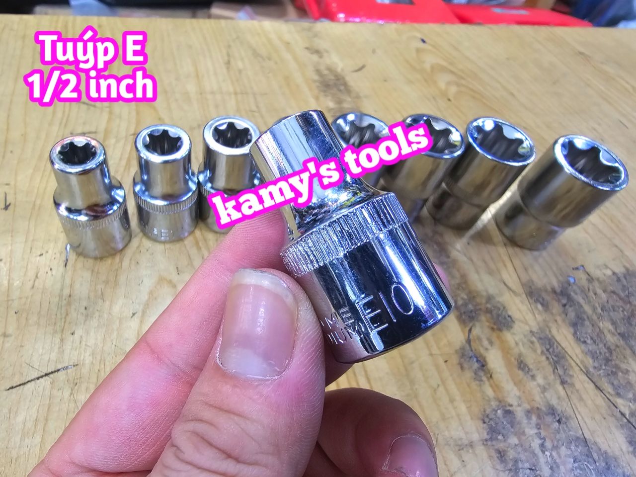 [HCM]Bộ Tuýp E 9 Cục Thép lỗ 1/2 inch Chrome Vanadium E10-E24 Bộ Khẩu E Đầu Khẩu E