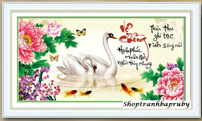 [HCM]Tranh thêu Vợ Chồng thiên nga trắng 223020 kích thước 71 x 40 cm