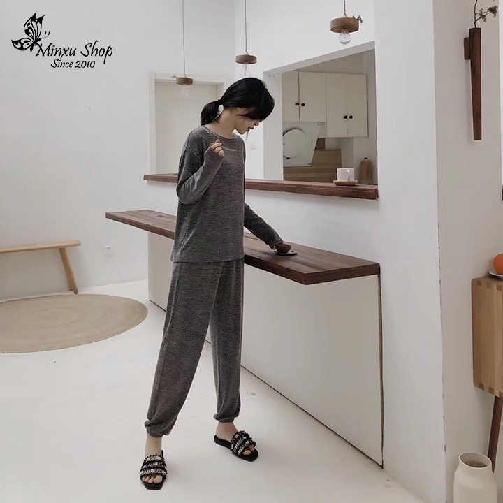 Bộ ngủ bộ đồ mặc nhà vải len tiêu quảng châu minxu shop đẹp dày dặn, ấm áp, siêu mềm mịn freeszize < 65kg