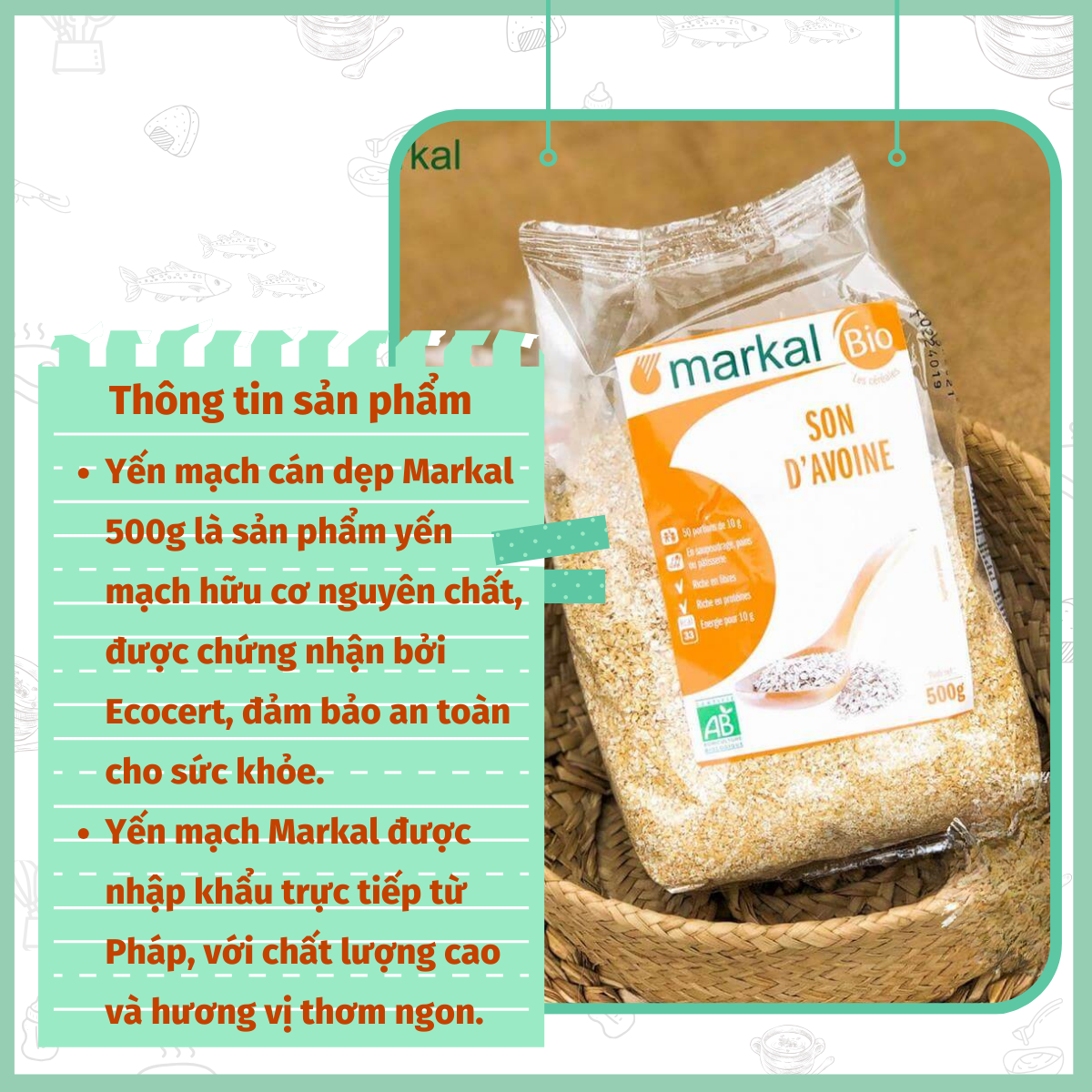 Yến Mạch Cán Mỏng Hữu Cơ Markal 500g của Pháp