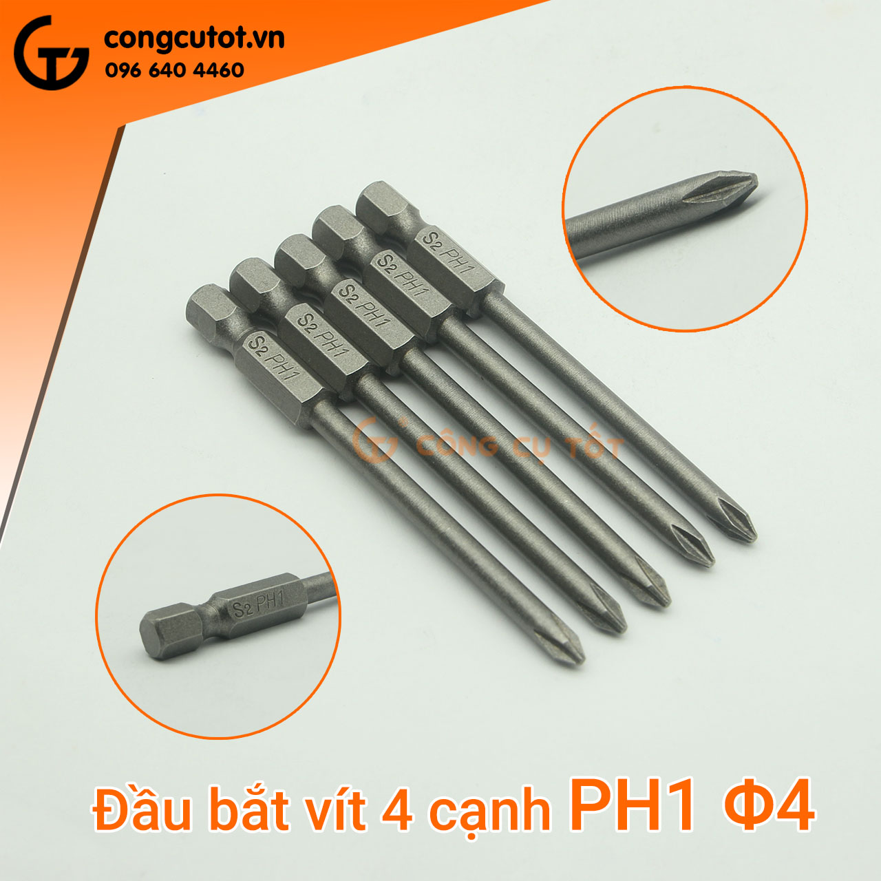 Bộ 5 đầu bắt vít 4 cạnh PH1 dài 75mm