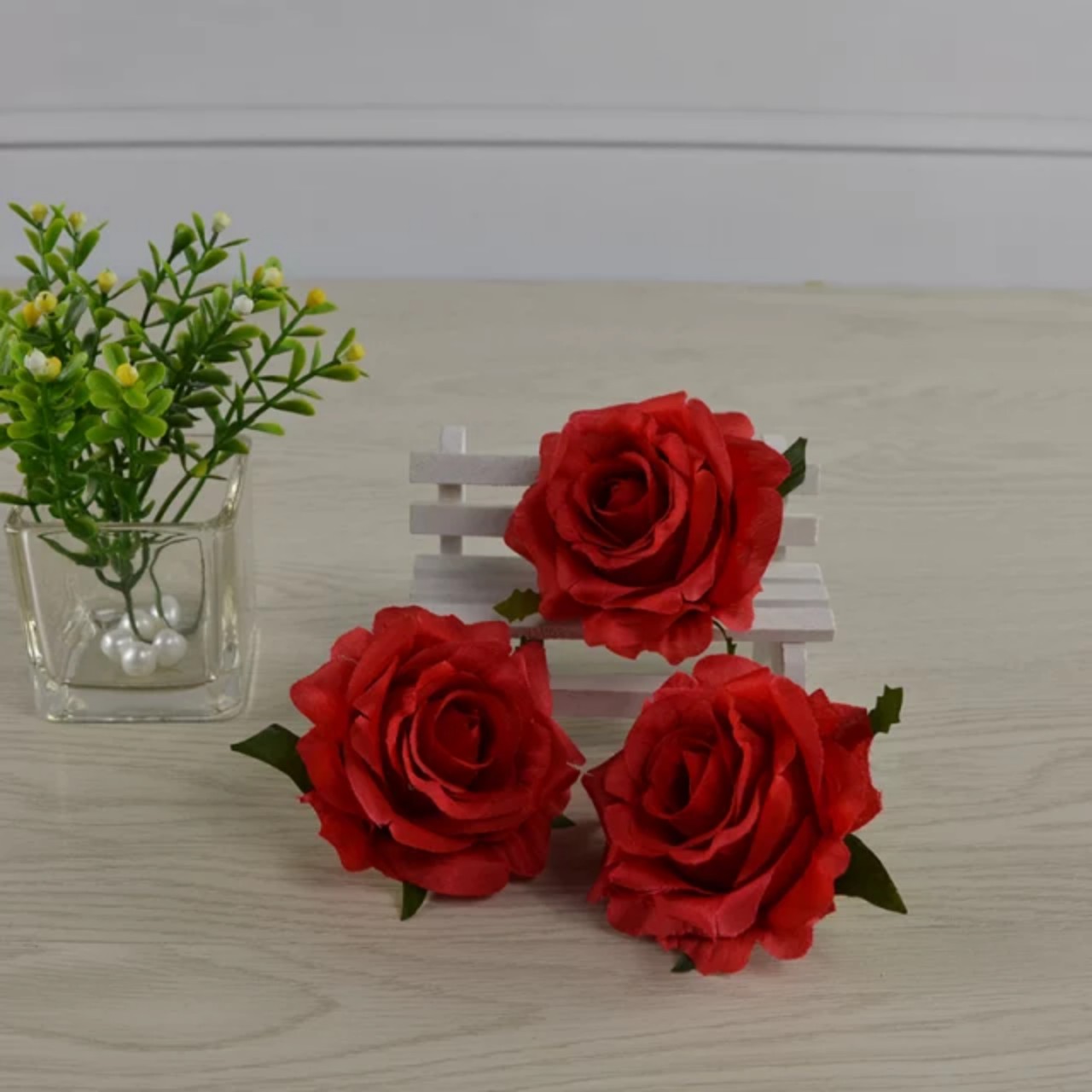 (9cm-hoa giả) Đầu bông hồng ruby trang trí,đầu bông hoa hồng lụa trang trí