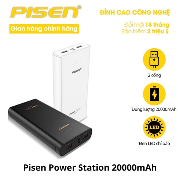 ˂PATECH˃ Sạc dự phòng PISEN Power Station 20000mAh (1x Micro USB, 1x Type-C, 2 x USB Smart )