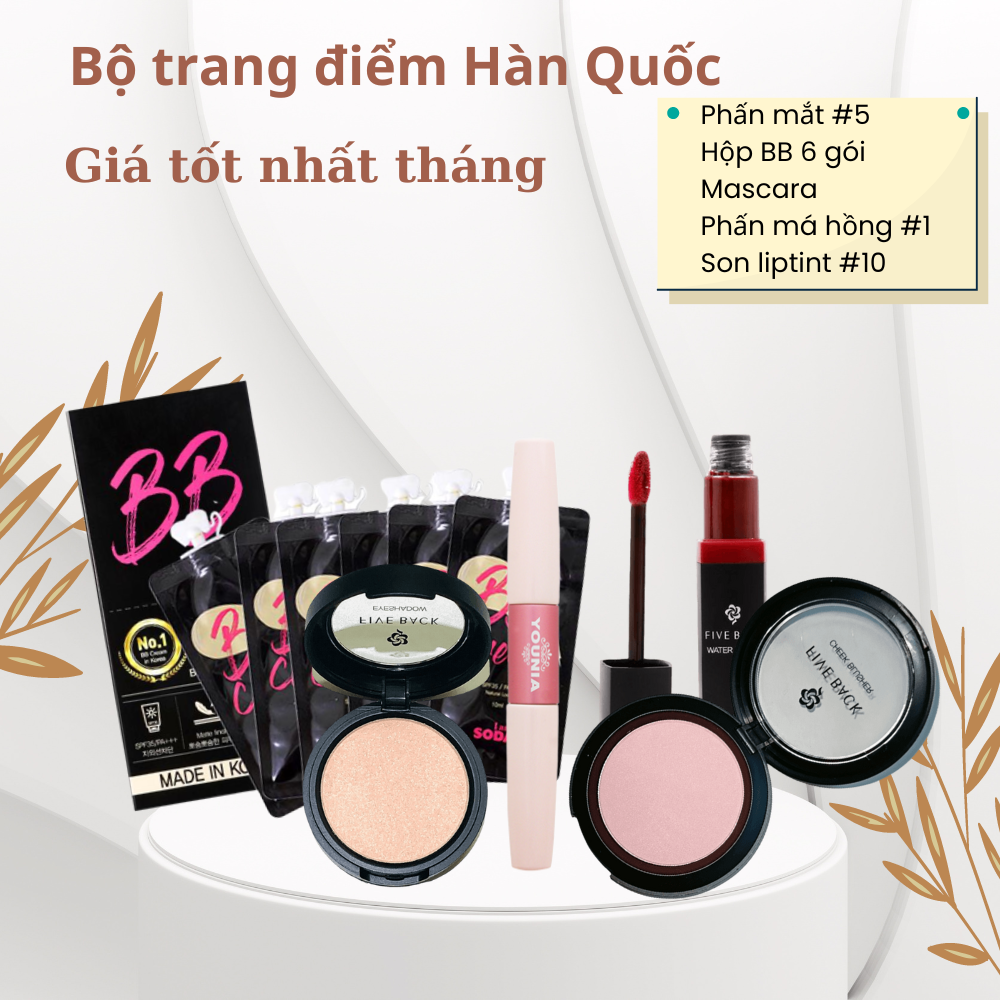 Deal hot - set trang điểm hàn quốc hàn quốc 5 món the rucy + phấn má hồng #1 + son liptint #10 + mascara)
