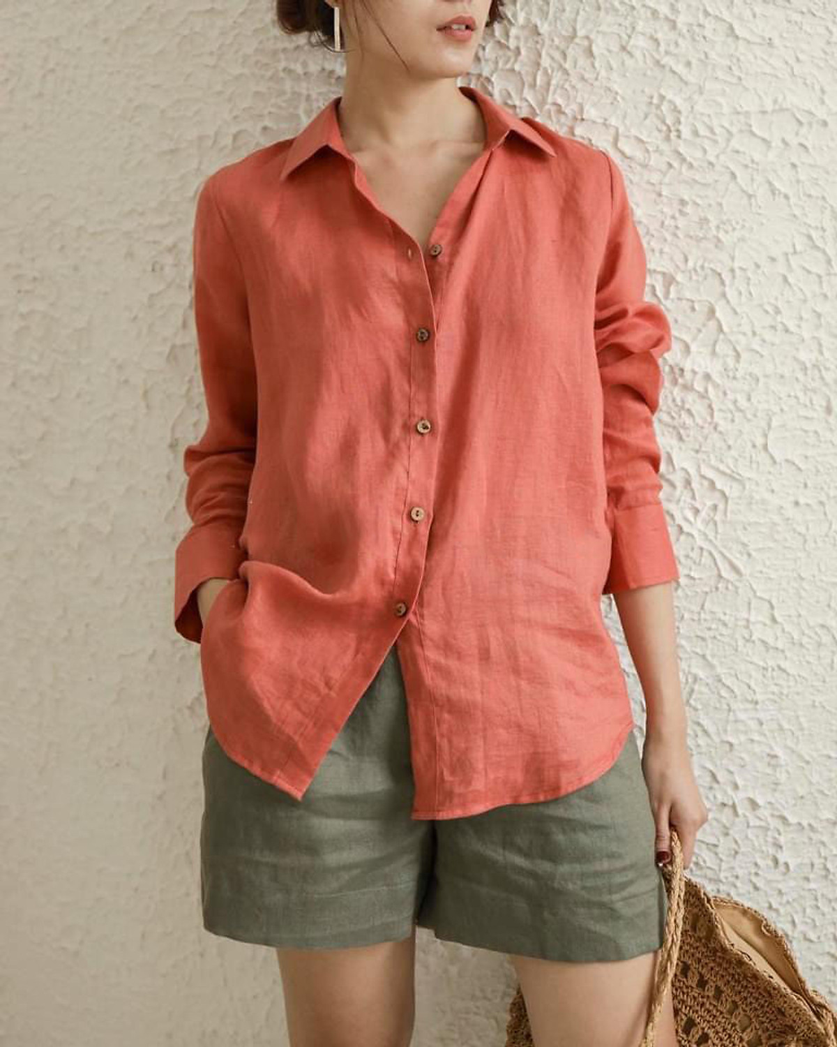 Áo sơ mi nữ dài tay form rộng Basic Linen tưng premium cao cấp