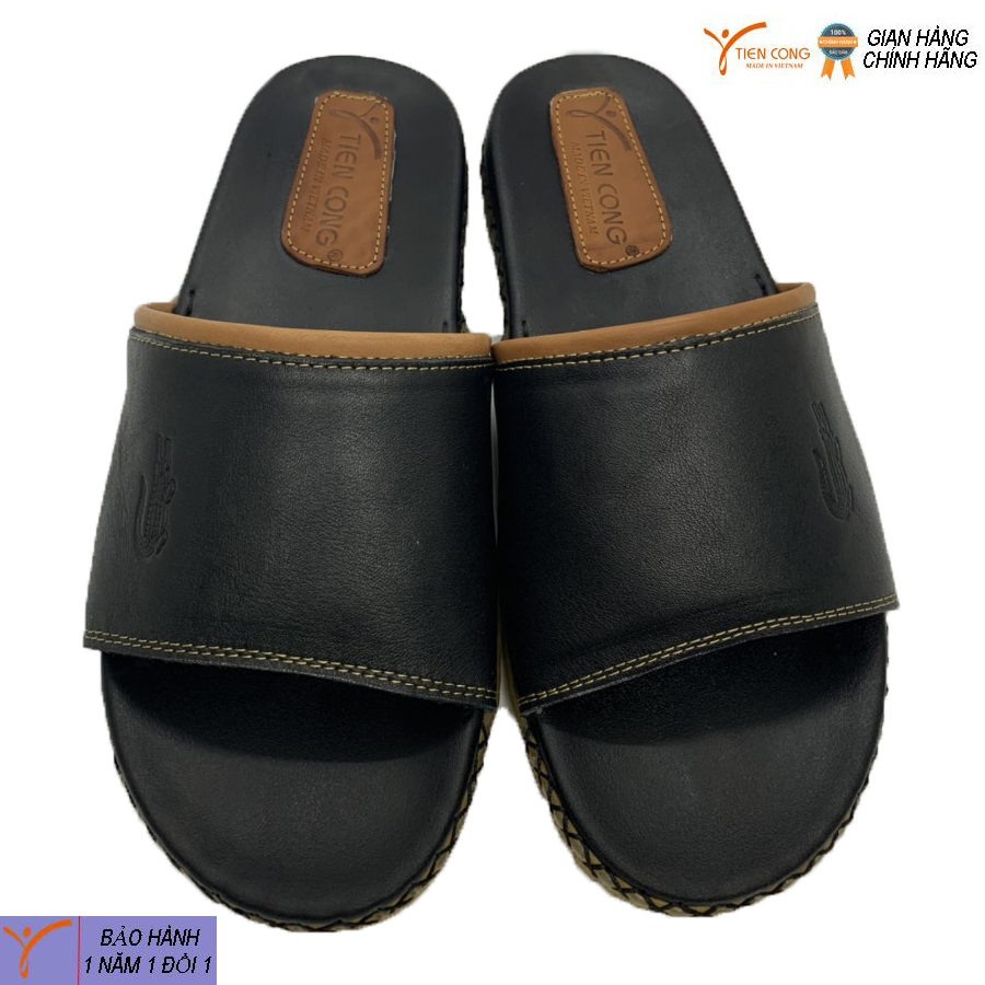 Dép Nam Quai Ngang Da Bò Tiến Công Doctor Bền Đẹp Màu Đen - TCF1034