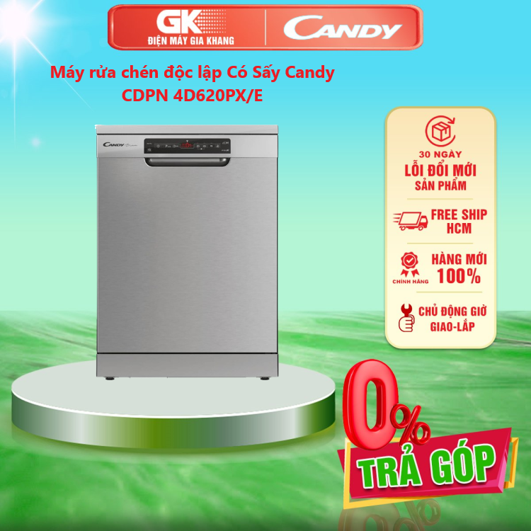 Máy rửa chén độc lập có sấy candy cdpn 4d620px/e - rửa khoảng 3 - 4 bộ chén đĩa, công nghệ smarttouch kết nối với điện thoại thông minh, công nghệ rửa nước nóng - giao toàn quốc - freeship hcm