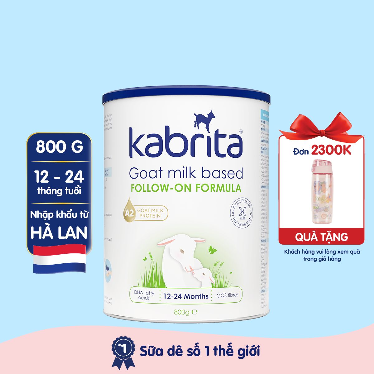 [PHIÊN BẢN MỚI] Sữa dê Kabrita số 2 cho trẻ từ 12 - 24 tháng - Lon 800g