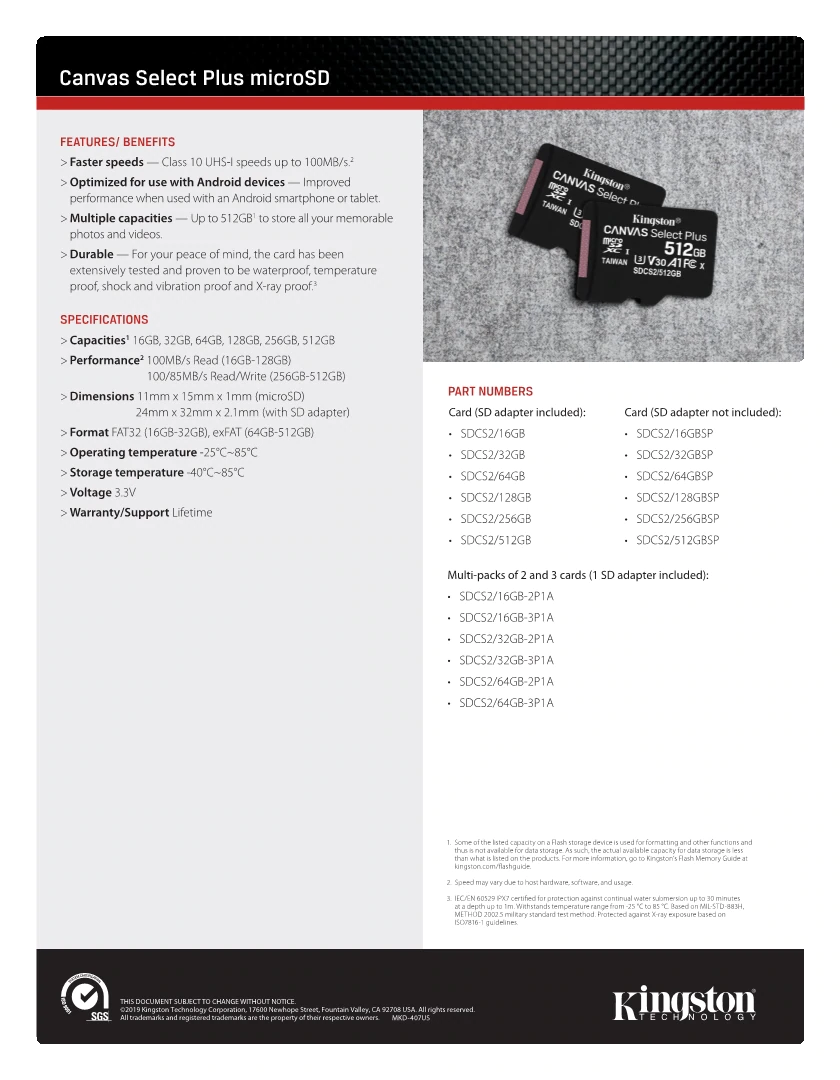 Thẻ nhớ MicroSDHC Kingston Canvas Select Plus 32GB U1 V10 A1 100MB/s (Đen) - Không Adapter - Nhất Tín Computer