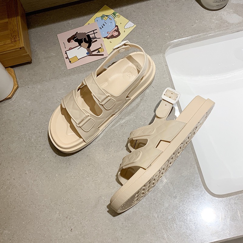 (3 Màu) Sandal nữ 2 quai ngang kẻ caro cá tính