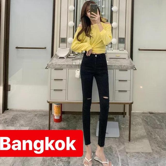 QUẦN JEAN NỮ ĐEN RÁCH GỐI LƯNG CAO NÂNG MÔNG TREND MỚI THÁI LAN BK 19 - TÝ GOLD 2020