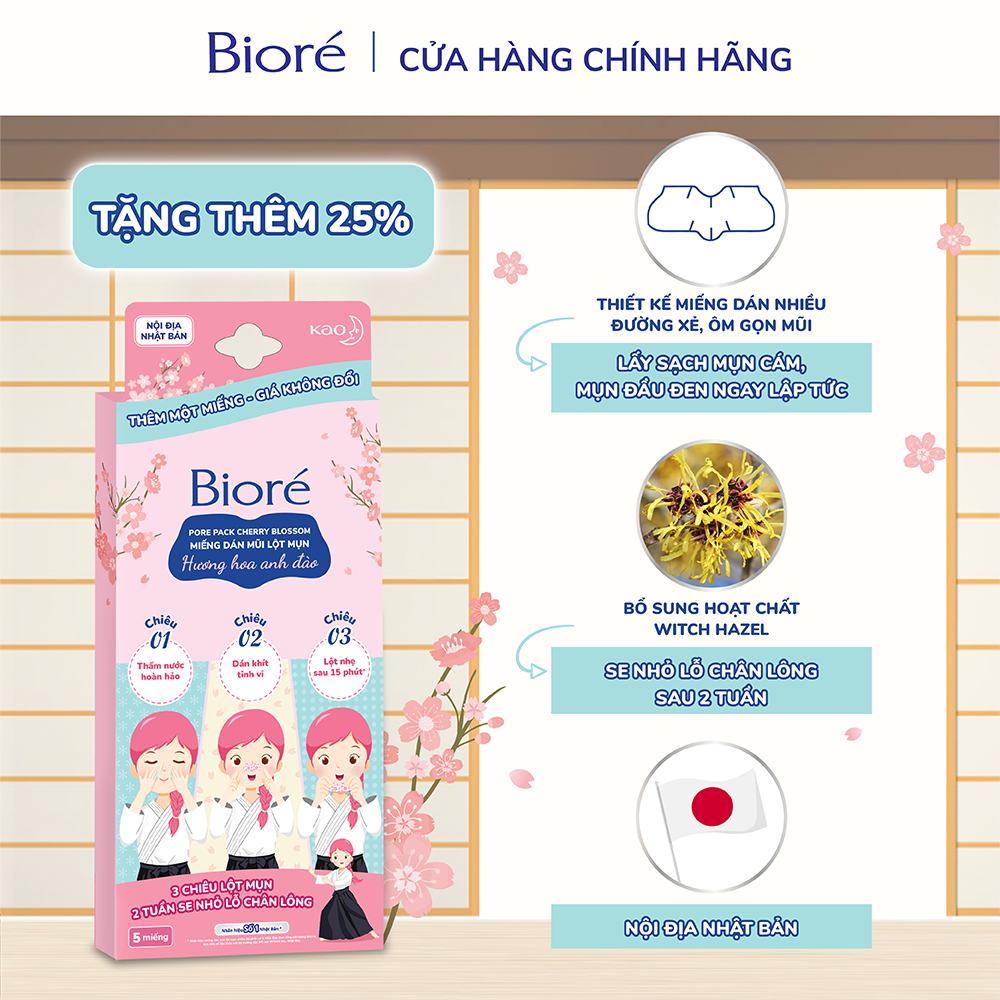 (Chọn Hương) Combo 3 Hộp Miếng Dán Lột Mụn Mũi Biore Pore Pack (5 miếng/hộp)