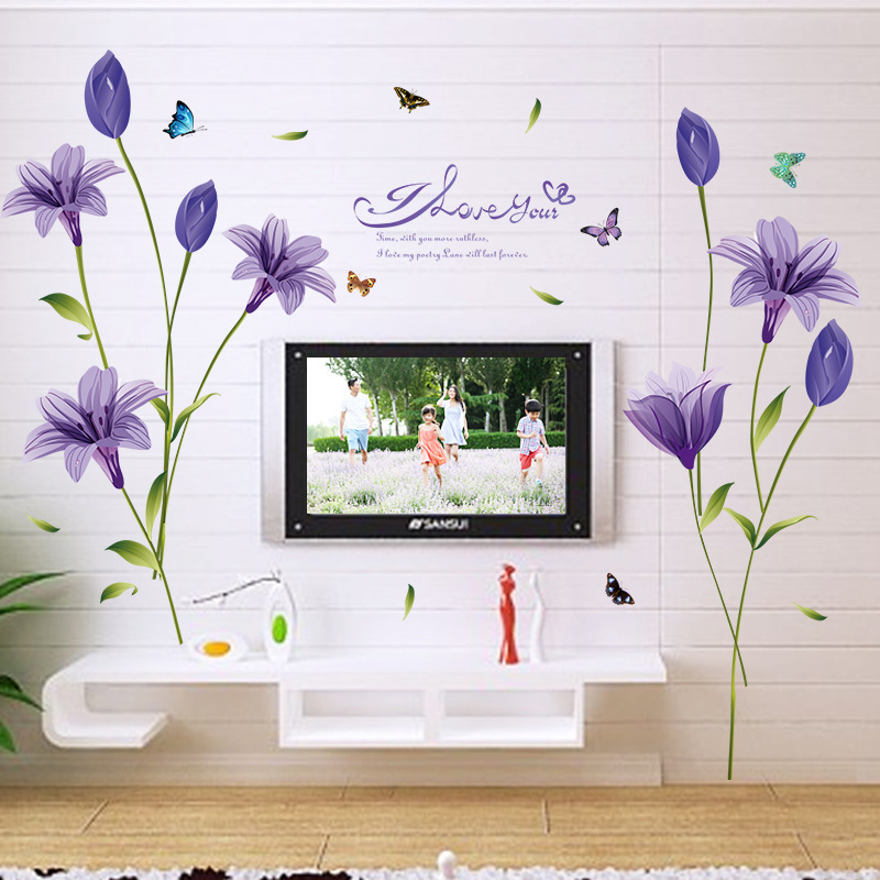 Decal dán tường HOA LILY TÍM Sticker Tranh Dán Tường -SK9122B- Decal dán tường cây xanh ,Decal dán tường hoa lá