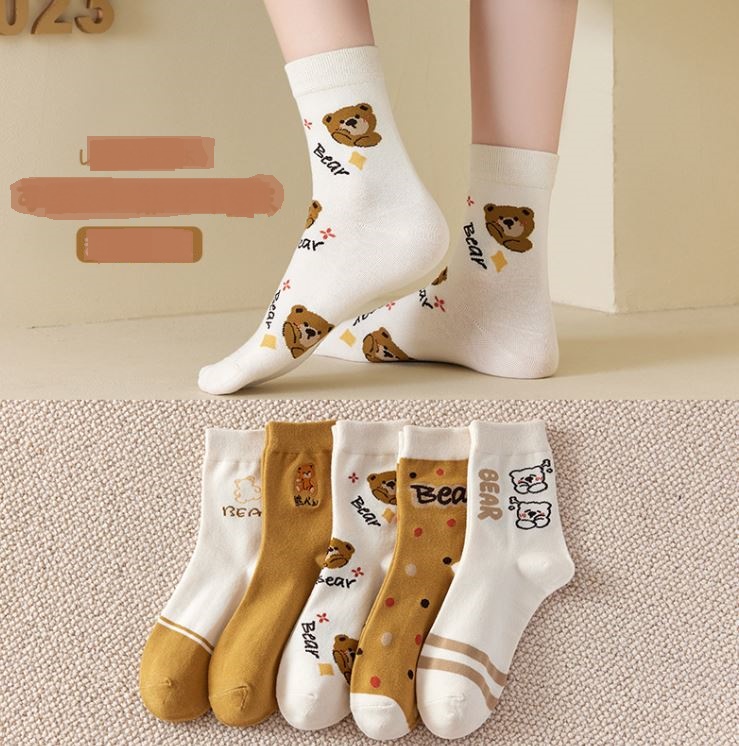 Set 5 Đôi Tất Vớ Nữ Cao Cổ Gấu Bear SS2