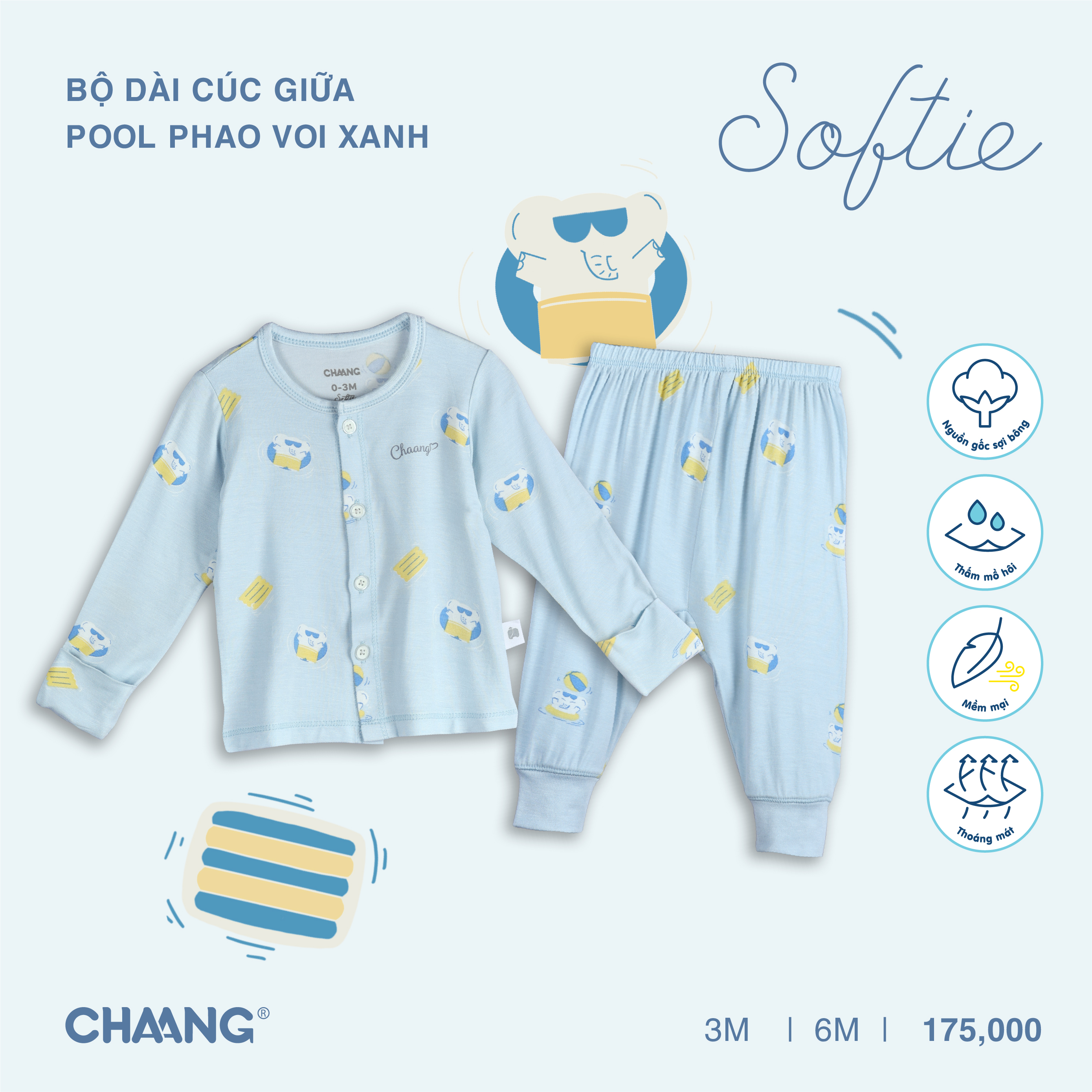 [CHAANG] Bộ dài cúc giữa sơ sinh Pool Chaang