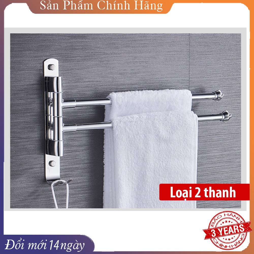 Thanh treo khăn nhà tắm thông minh RICHTREE thân xoay 180 độ,có móc treo đồ, lắp đặt đơn giản không cần khoan, chất liệu inox và nhôm hàng không bền bỉ bóng đẹp,chịu tải 20kg +Tặng kèm keo dán siêu dính