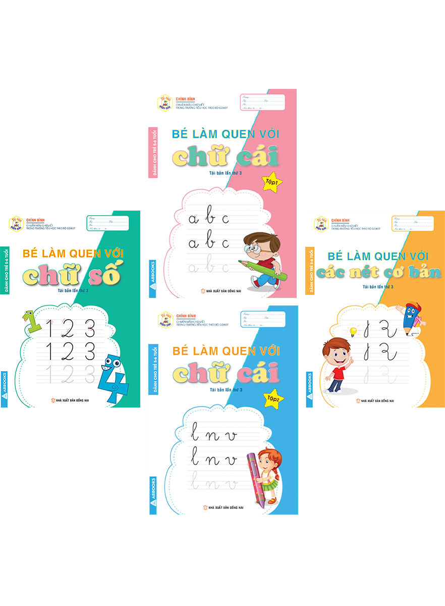 Combo tủ sách mầm non - dành cho trẻ 5-6 tuổi: bé làm quen với chữ cái tập 1 + 2, chữ số, các nét cơ bản